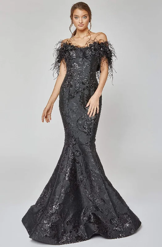 women's breathable dressesTerani Couture 1921E0136 - Feather Trimmed Evening Gown