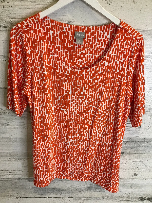 women's tops for those who want to show off their figure in a flattering wayTop Short Sleeve By Chicos In Orange & White, Size: M