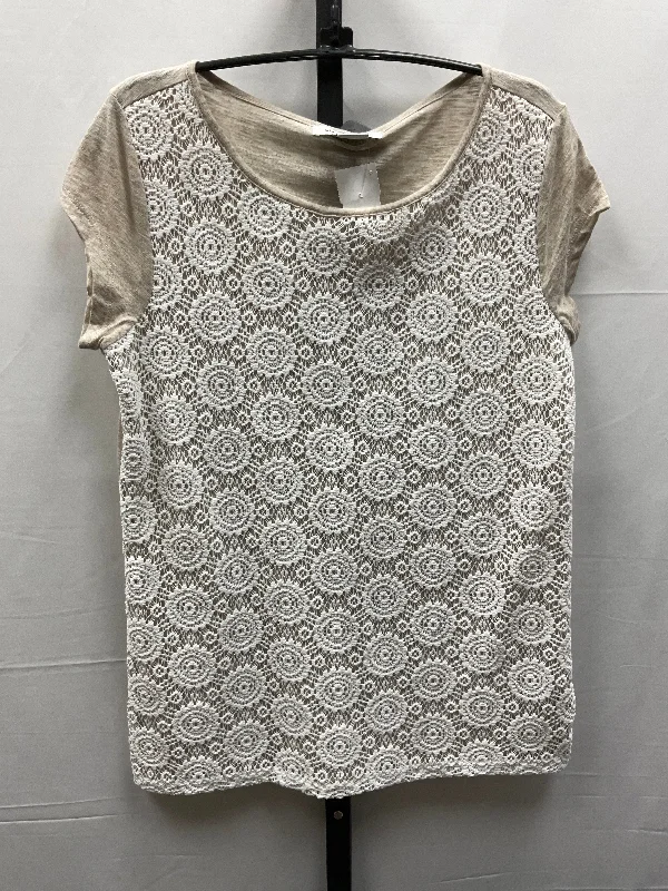 women's tops with beading accentsTop Short Sleeve By Liz Claiborne In Tan & White, Size: S