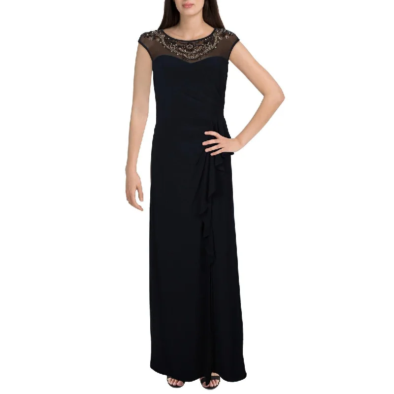 Satin DressAlex Evenings Womens Illusion Embellished Evening Dress