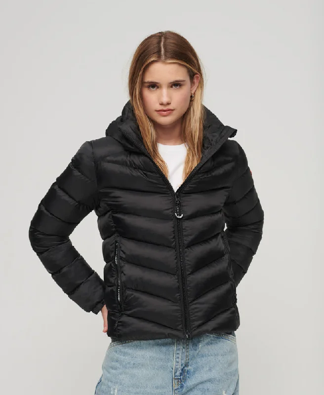 women's coats with sheer overlaysHooded Fuji Padded Jacket | Black