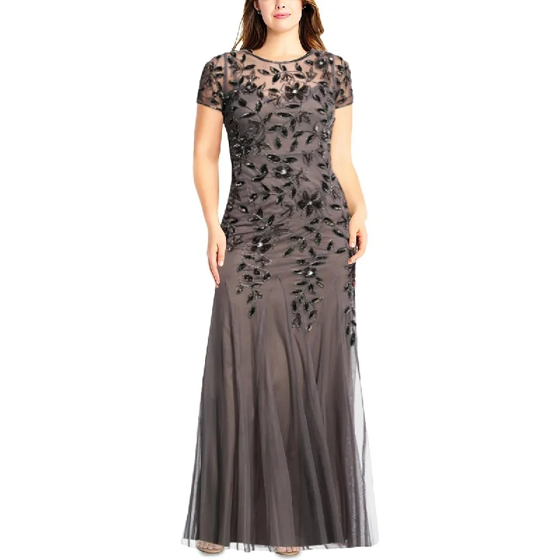 Floor-Length DressAdrianna Papell Womens Plus Sequined Formal Evening Dress