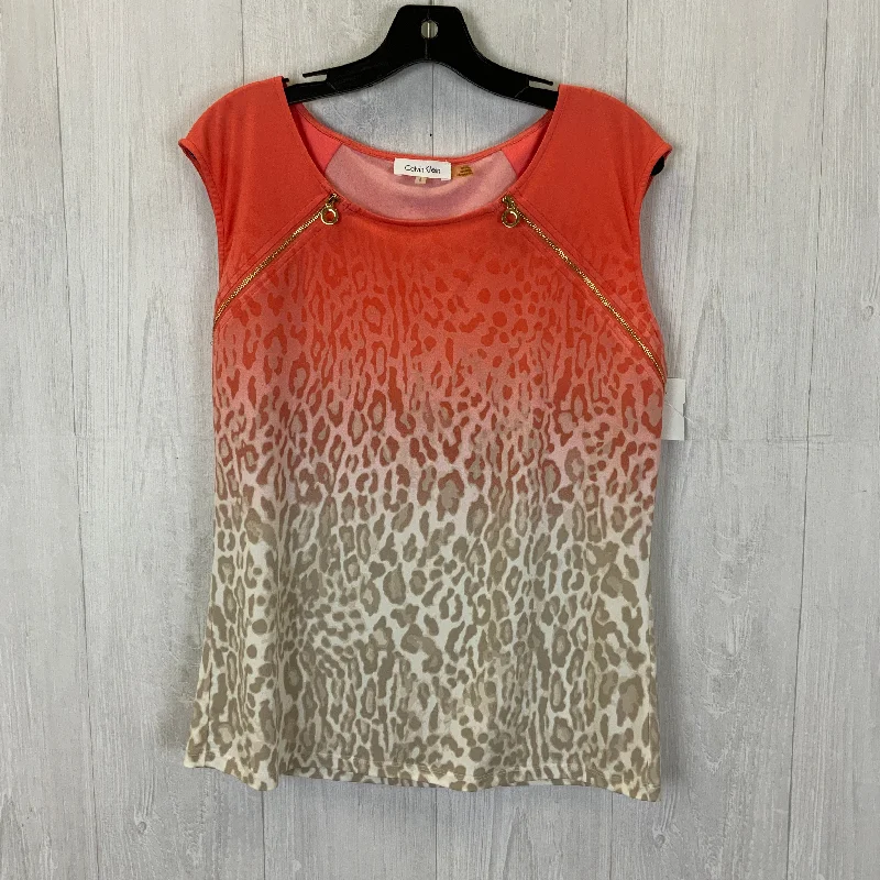 women's tops for those who want to elevate their everyday wear with chic and elegant piecesTop Short Sleeve By Calvin Klein In Orange, Size: L