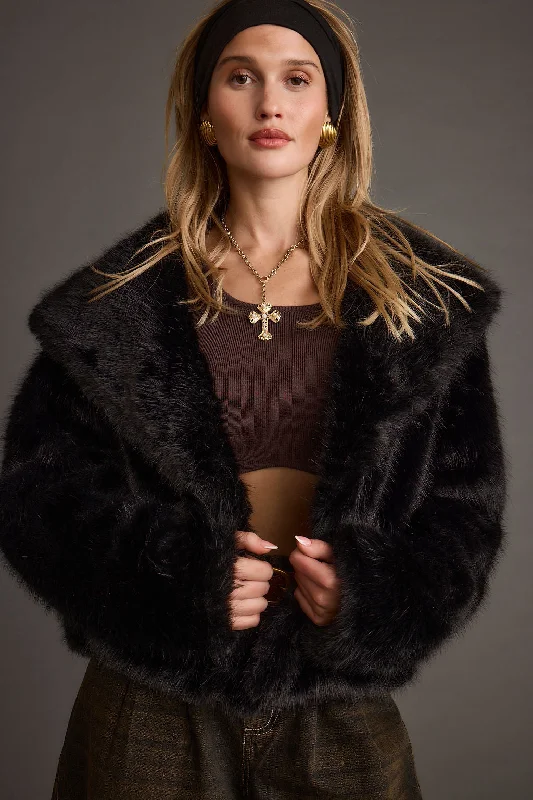 parkas for womenBrielle Black Faux Fur Cropped Jacket