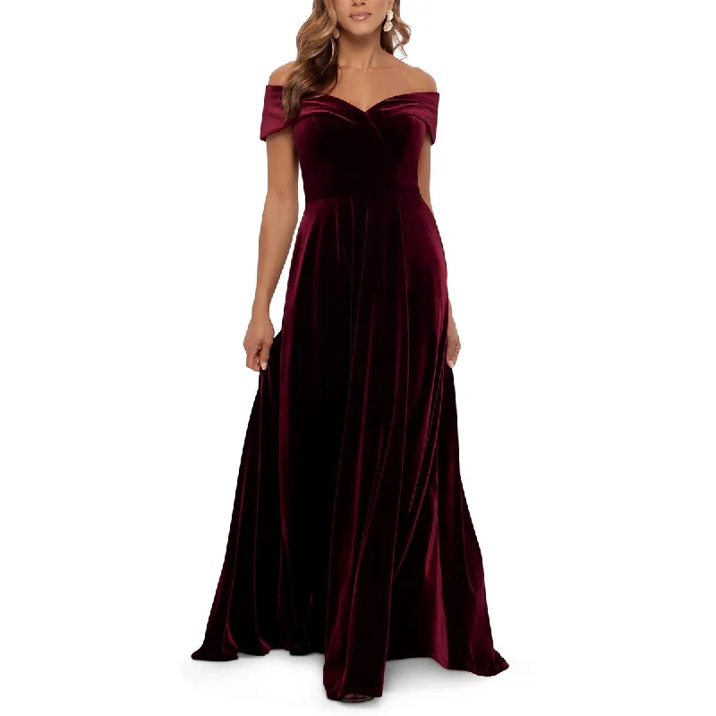 women's limited-edition dressesXscape Womens Petites Velvet Off-The-Shoulder Evening Dress