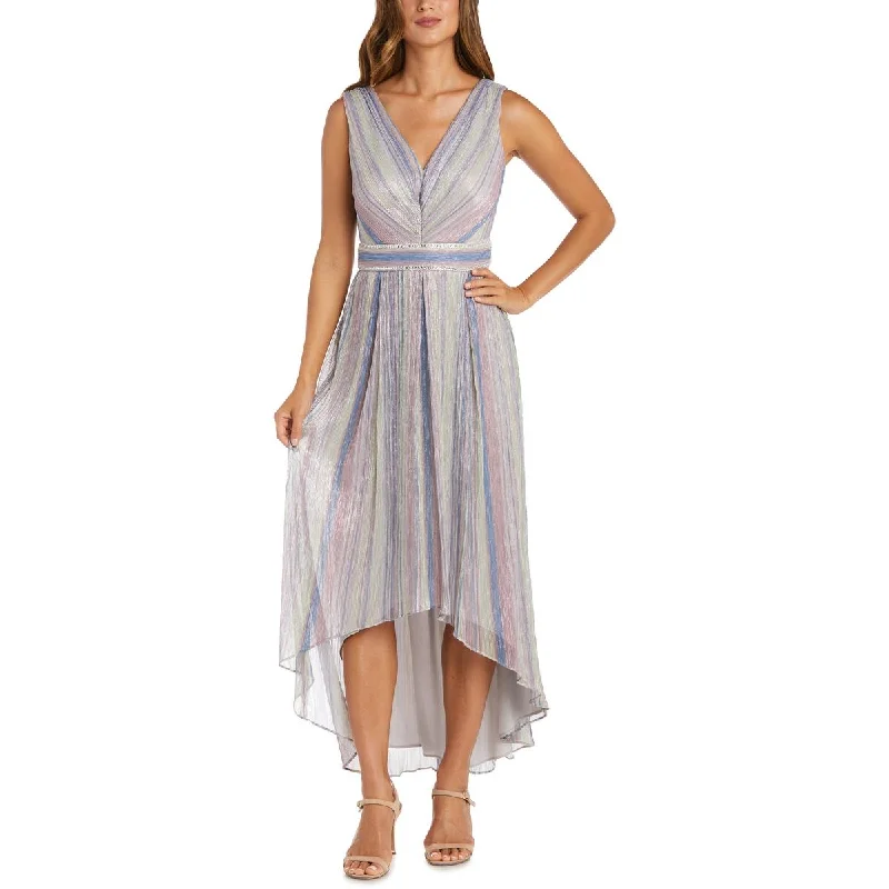 women's striped dressesR&M Richards Womens Metallic Hi-Low Evening Dress