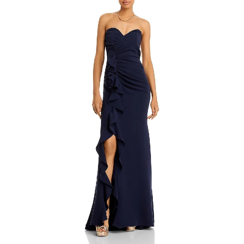 Plunging Neckline DressCinq a Sept Womens Hyde Ruched Cascade Ruffle Evening Dress