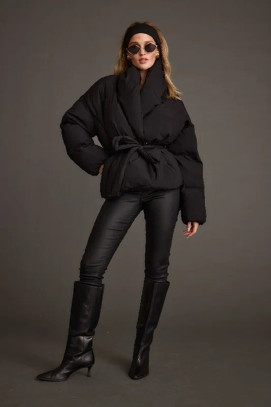 women's coats for those who appreciate timeless fashionMaverick Black Belted Puffer Coat