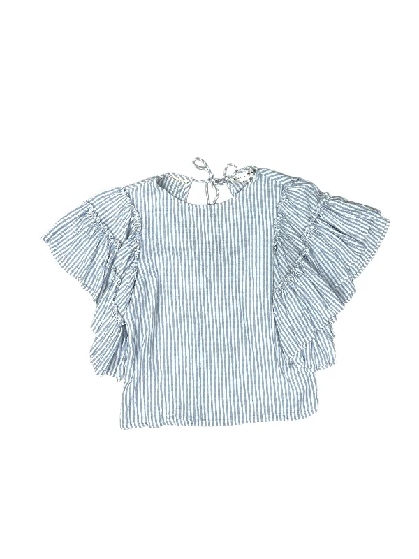 women's tops with cinched waistsTop Short Sleeve By Chelsea And Theodore In Blue & White, Size: Xs