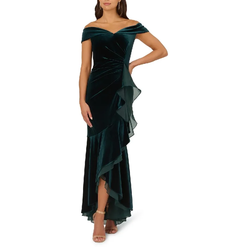 women's lace-up dressesAdrianna Papell Womens Velvet Off-The-Shoulder Evening Dress