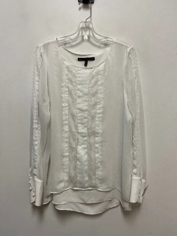 silk women's topsTop Long Sleeve By White House Black Market In Cream, Size: Xl