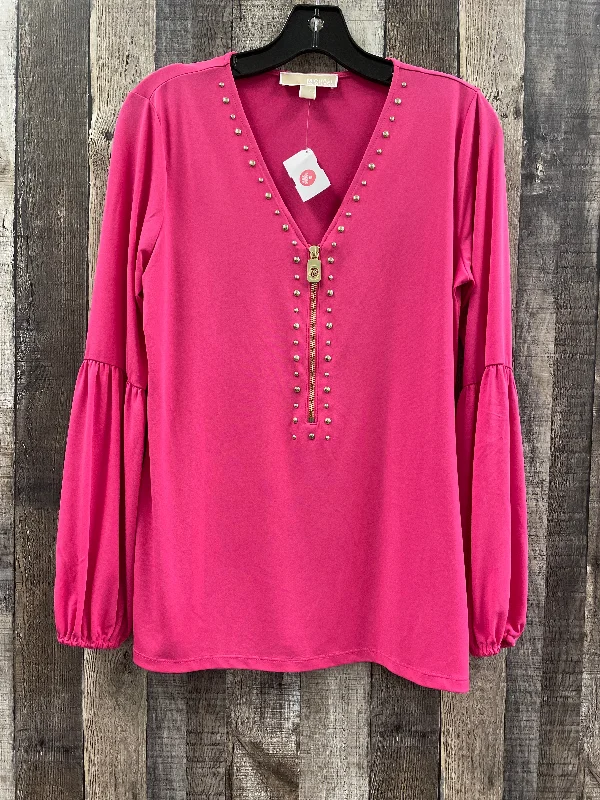 women's tops with cold-shoulder cuts and lace detailingTop Long Sleeve Designer By Michael Kors In Pink, Size: S