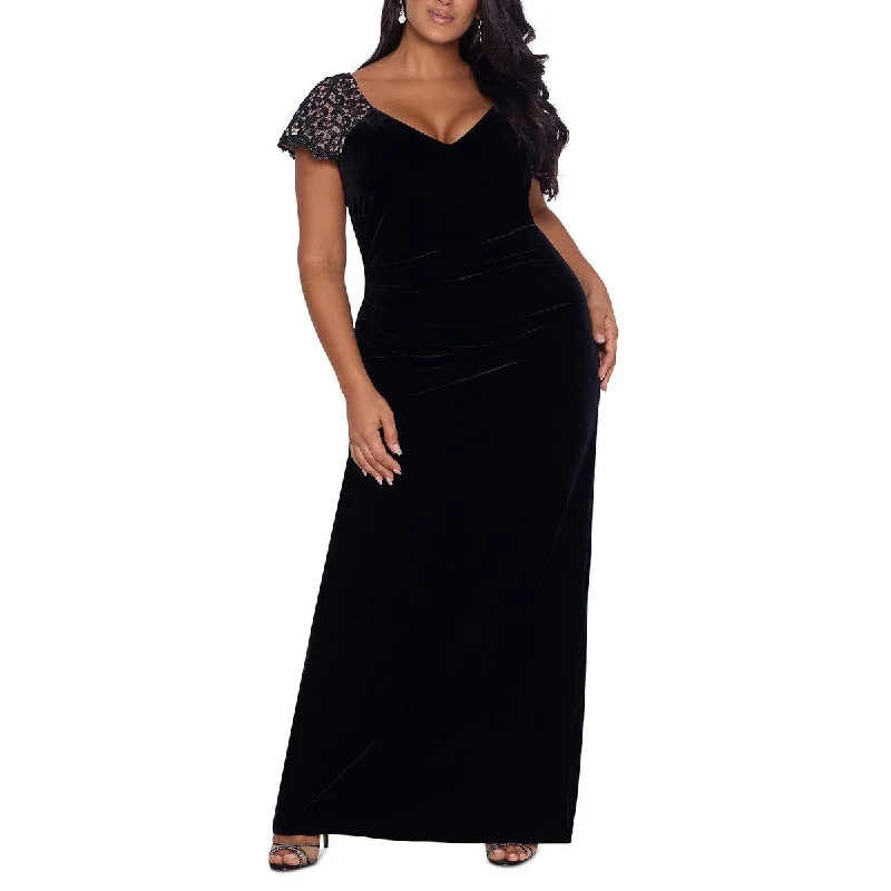 women's midi dressesX by Xscape Womens Plus Velvet V-Neck Evening Dress