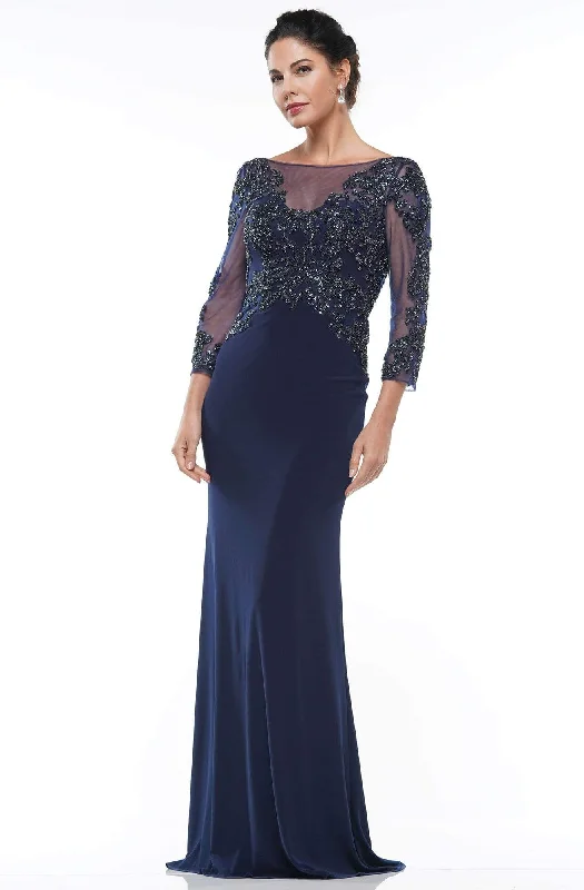 women's unique dressesMarsoni By Colors - MV1017 Embellished Quarter Sleeve Evening Gown