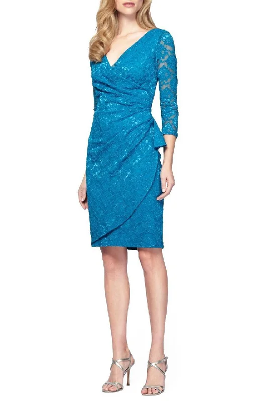 Sequined DressAlex Evenings - 1121310SC Lace V-neck Sheath Dress