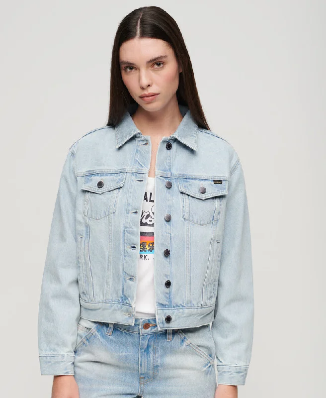 women's coats with geometric patternsEmb Denim Trucker Jacket | Echo Light Vintage