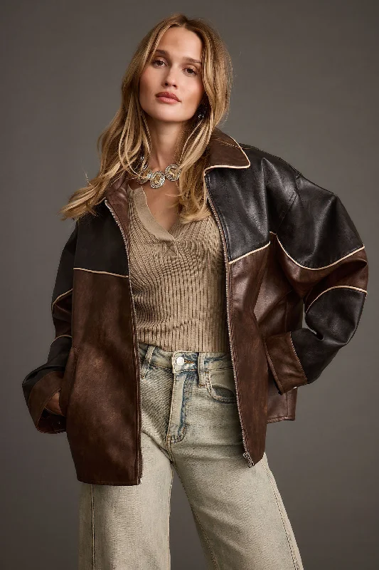 women's coats for those who prefer classic over trendyBono Colorblock Vegan Leather Jacket