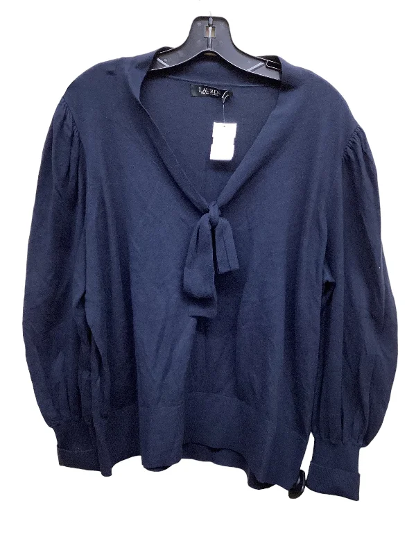 women's tops for glamorous eveningsTop Long Sleeve By Lauren By Ralph Lauren In Blue, Size: 2x