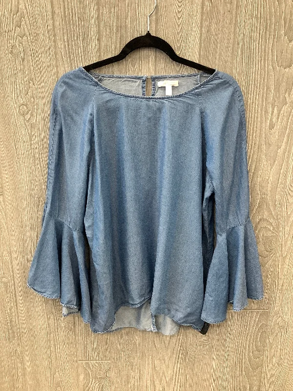 women's tops for date nightsTop Long Sleeve By Lc Lauren Conrad In Blue Denim, Size: L