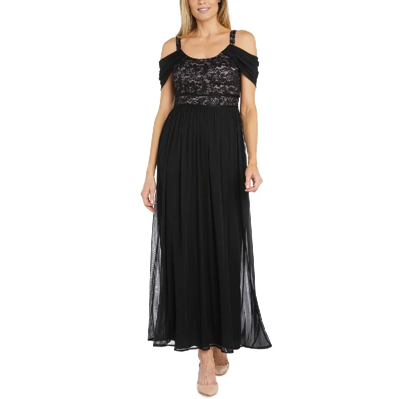 women's velvet dressesR&M Richards Womens Chiffon Cold Shoulder Evening Dress