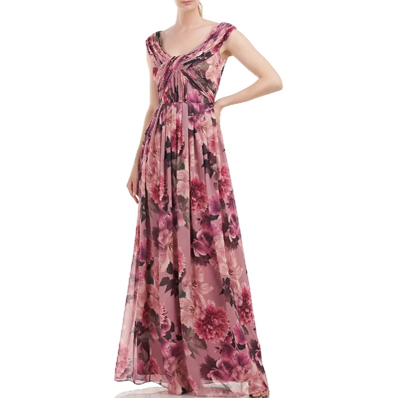 Bohemian DressKay Unger New York Womens Floral Pleated Evening Dress