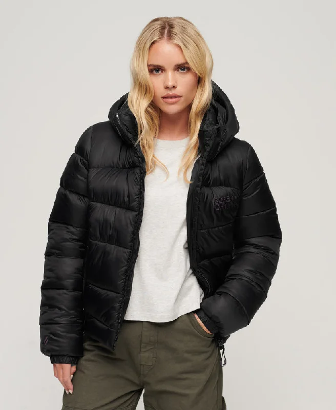 women's coats for cold weatherSports Puffer Bomber Jacket | Black