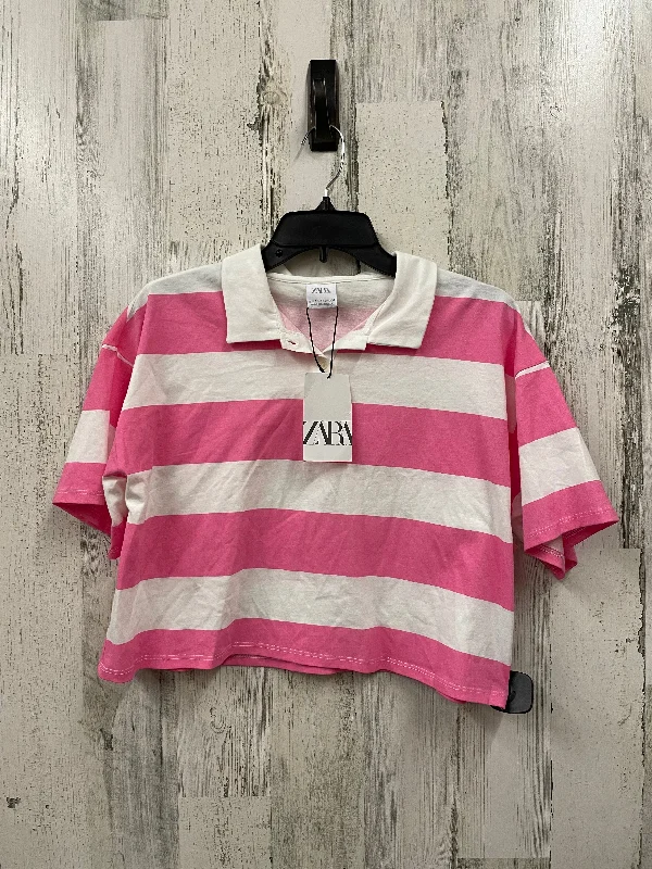 women's tops with flutter sleevesTop Short Sleeve By Zara In Pink, Size: S