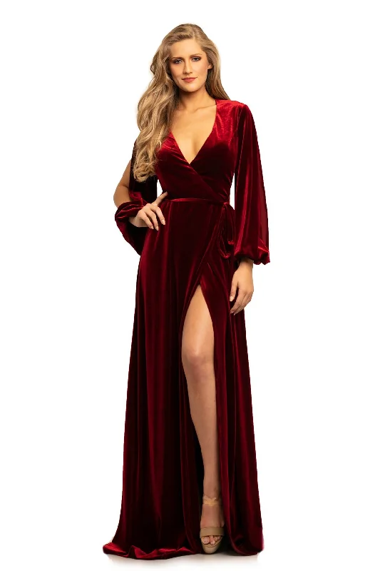 women's maternity dressesJohnathan Kayne - Velvet High Slit Wrap Evening Dress 9243SC