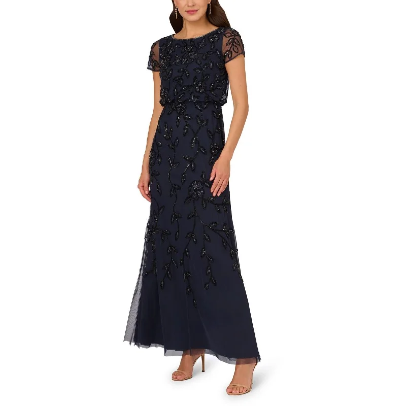 women's silk dressesAdrianna Papell Womens Petites Sequin Beaded Evening Dress