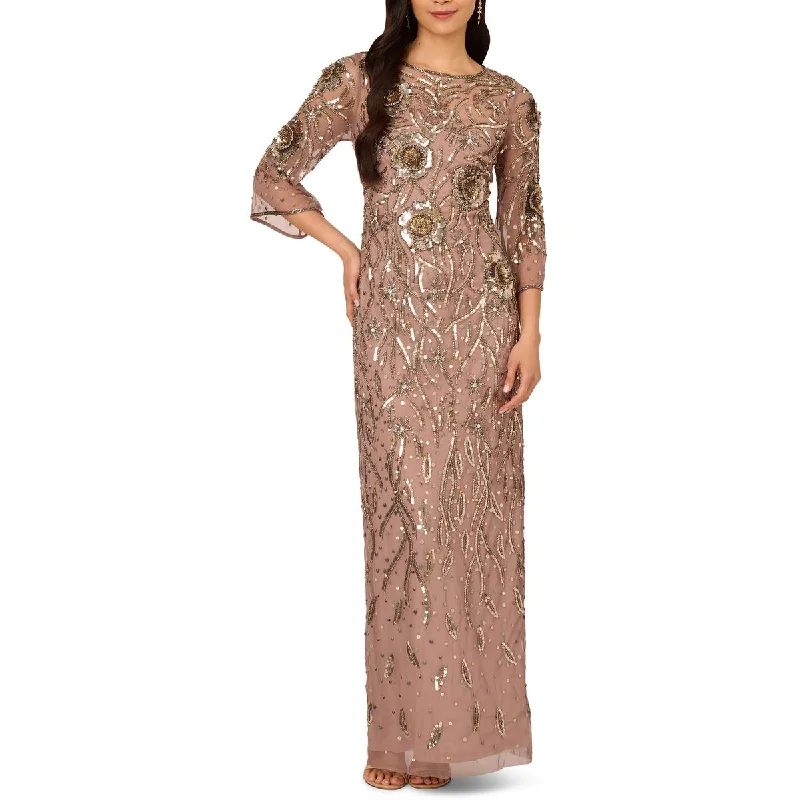 women's vintage dressesAdrianna Papell Womens Long Beaded Evening Dress