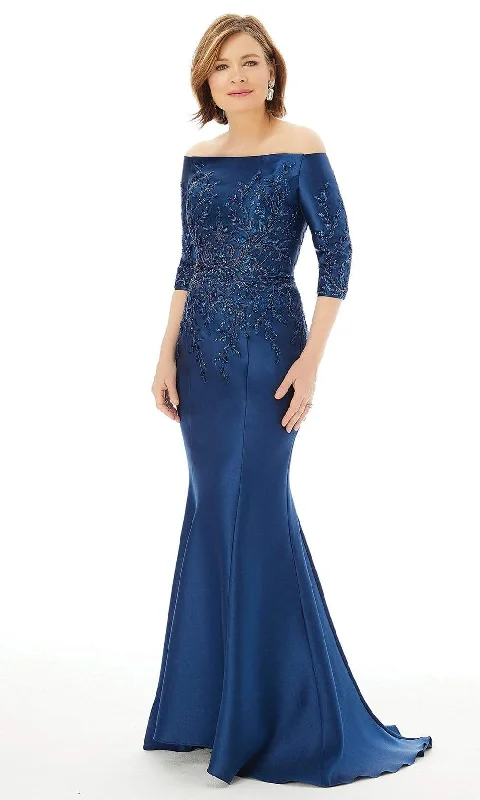 women's silk dressesMGNY By Mori Lee - 72213 Off Shoulder Satin Evening Gown