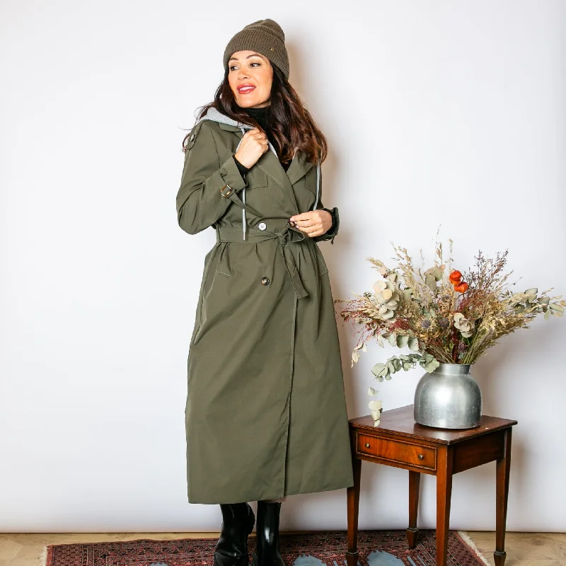 women's coats for apple-shaped bodiesTrench Coat with Hood