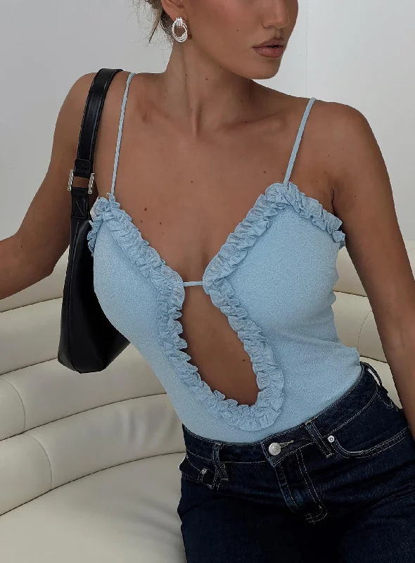 women's tops for wedding guest attireRhyde Plunging Frill Bodysuit Blue