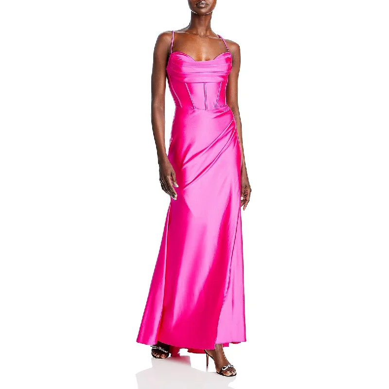 women's solid color dressesAqua Womens Satin Corset Evening Dress