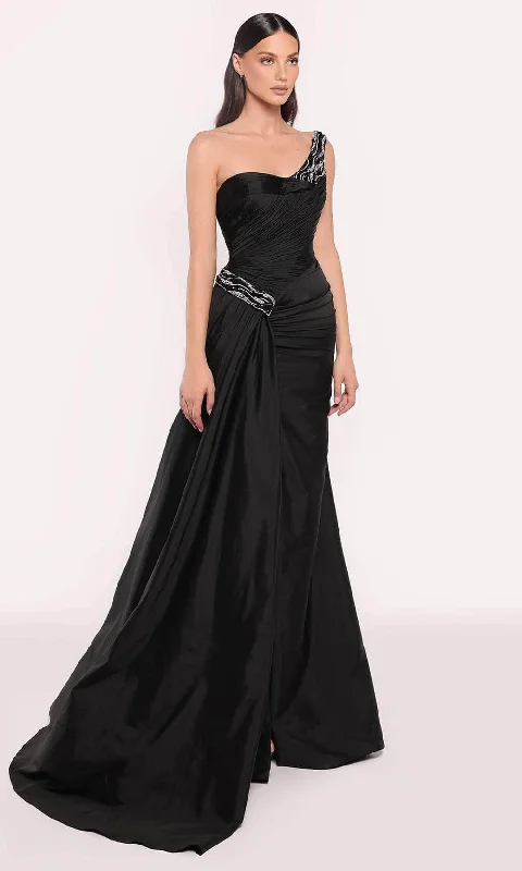 Shift DressTarik Ediz 98742 - Shirred Bodice One Shoulder Evening Gown