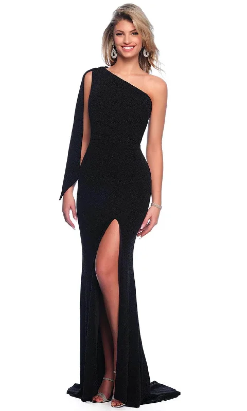 Short-Sleeve DressDave & Johnny 11851 - Fitted Bodice Asymmetric Neck Evening Dress