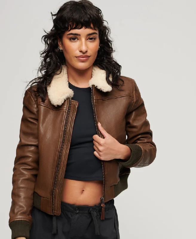 women's coats with cropped lengthsLeather Borg Collar Jacket | Vintage Chocolate Brown