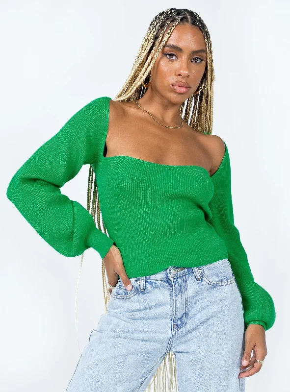 women's tops with cold-shoulder cutsEliza Sweater Green