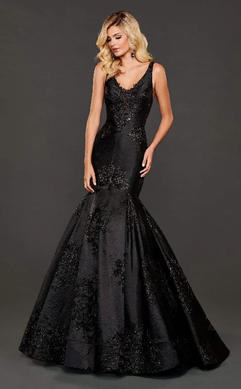 women's apple-shaped body dressesRachel Allan Couture 8417 - Lace Appliqued Trumpet Evening Gown