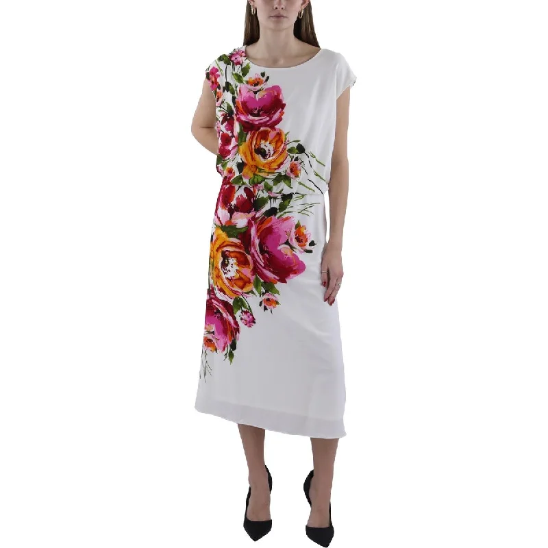 Designer DressLondon Times Womens Plus Floral Print Sleeveless Evening Dress