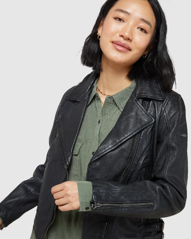 trendy women's coatsClassic Leather Biker Jacket | Black