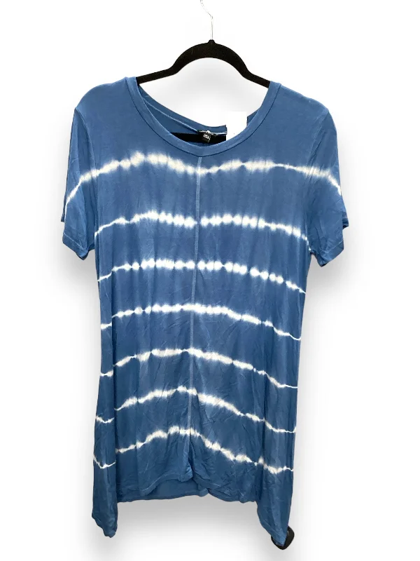 women's tops with geometric patternsTop Short Sleeve By Cable And Gauge In Blue & White, Size: L