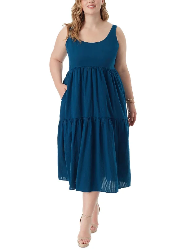 Asymmetric DressPlus Cheryl Womens Tiered Seersucker Maxi Dress