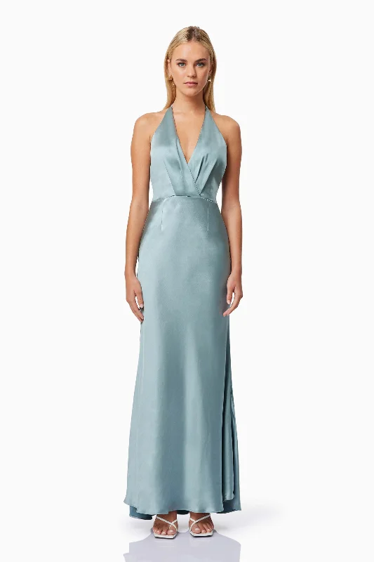 women's everyday dressesAria Backless Satin Maxi Dress In Blue