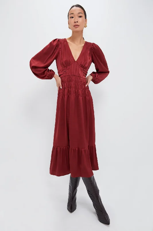 Party DressWine V Neck Midi Dress