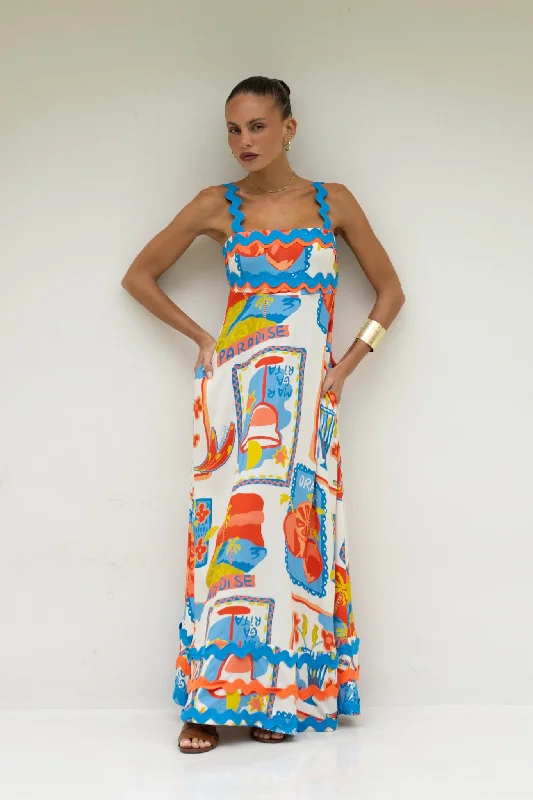 Silk DressMirabel Multicolour Abstract Ric Rac Maxi Dress