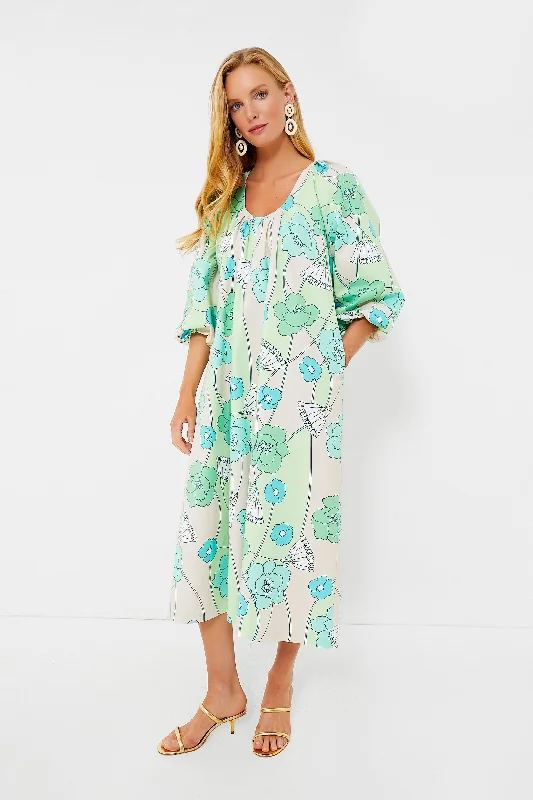 women's everyday dressesGreen and Blue Floral Dorinda Midi Dress