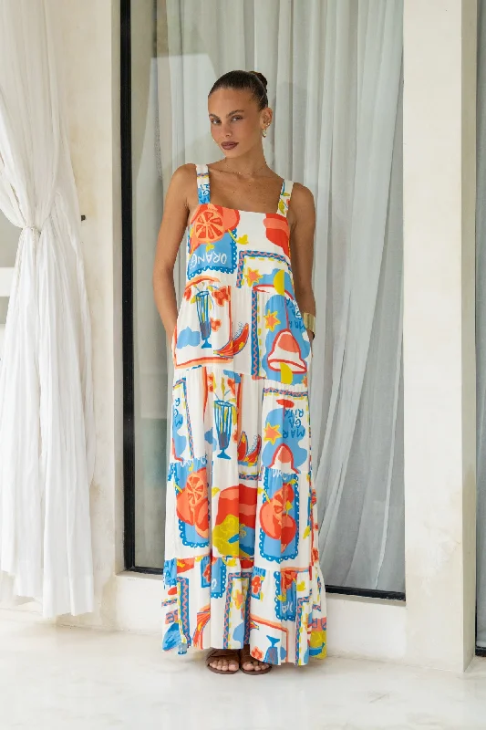 Zipper DressMirabel Multicolour Abstract Tiered Maxi Dress