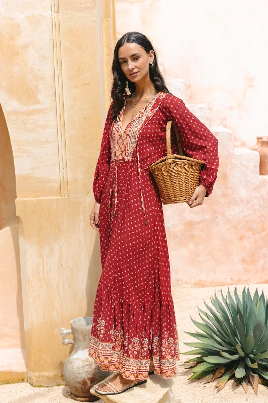 Cheetah Print DressEmber Red Boho Button Down Maxi Dress