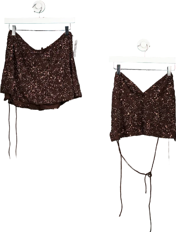 Tiger Mist Brown Sequin Crop Top UK S